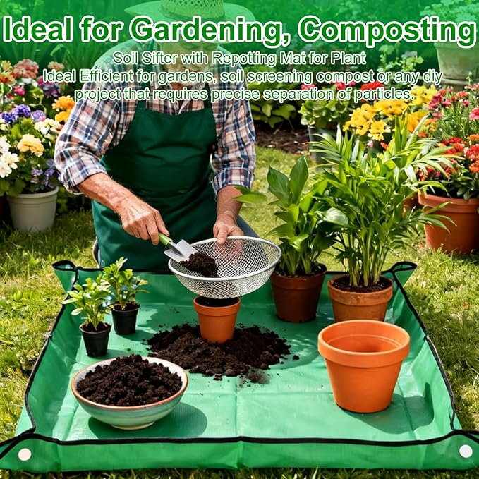 Soil Rock Sifter for Gardening - Sand and Compost Sifter for Gardening Rock Sifter Fits 5-Gallon Buckets 1/8 Inch Mesh, Sieve for Gravel, Dirt, Sawdust and Organic Material