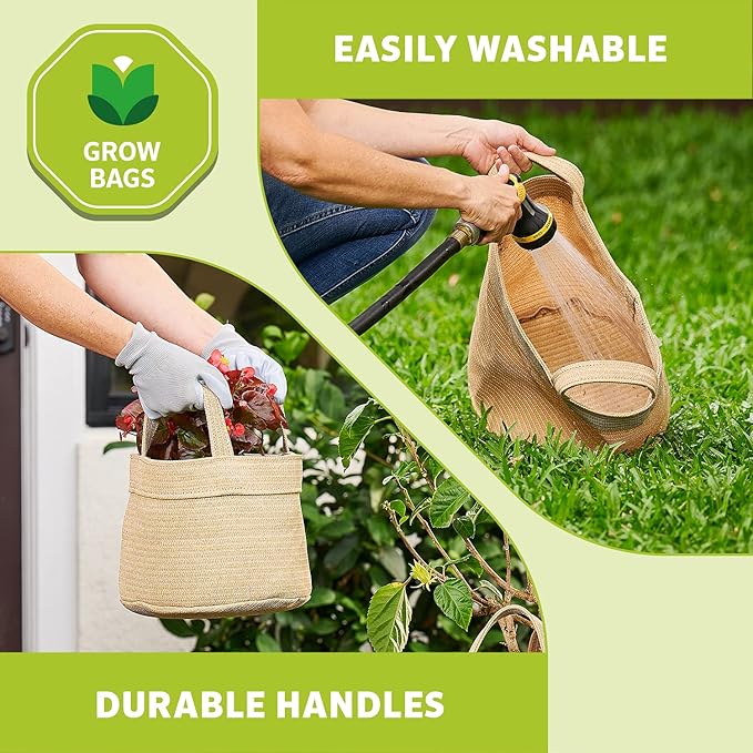 Coolaroo 4-Pack 5 Gallon Heavy Duty Plant/Vegetable/Herb/Fruit Breathable Fabric Grow Planter Pot Bags with Handles, Desert Sand