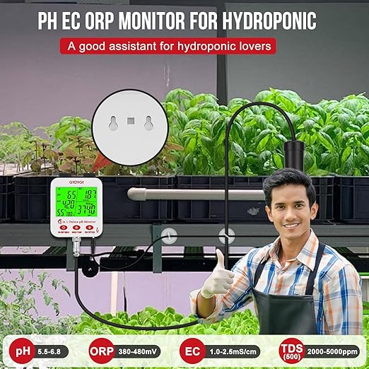Digital pH EC Meter Smart Hydroponics pH Meter with WiFi for Real Time Large Screen with Multiple Parameters Displayed Simultaneously pH EC Monitor Salt Meter ORP Tester for Aquarium