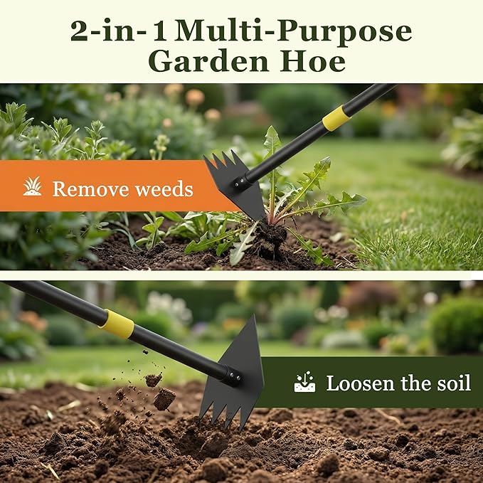 Heavy Duty Garden Hoe, 60" Adjustable Length Long Handle Hoe Garden Tool Weeding Tool for Grass Removal, Lawn Care, Soil Loosening & Cultivating