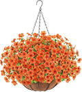 Artificial Flowers Hanging Plants in Basket, Artificial Hanging Flowers for Spring Outdoor Indoor Decor, UV Resistant Hanging Baskets with Fake Flowers for Spring Summer Patio Garden Porch Decor