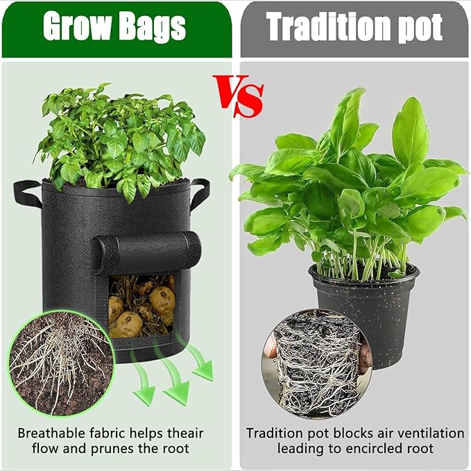 4 Packs 10 Gallon Potato Grow Bags, Heavy Duty Nonwoven Fabric Pots with Handles for Planting Vegetables, Flowers