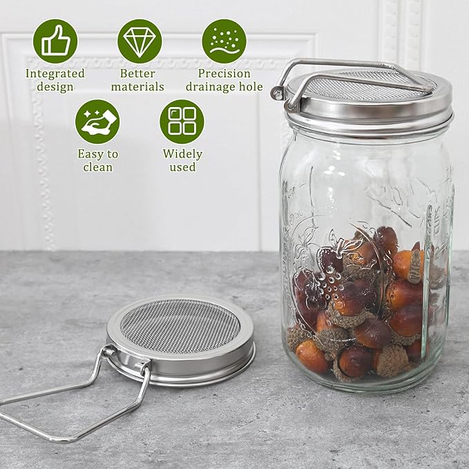 2Pcs Sprouting Lids for Wide Mouth Mason Jars, Reusable Stainless Steel Screen Bean Sprouting Jar Lids, Sprout Growing Lid for Organic Alfalfa Broccoli Seeds Mung Bean, Plant Germination Kits