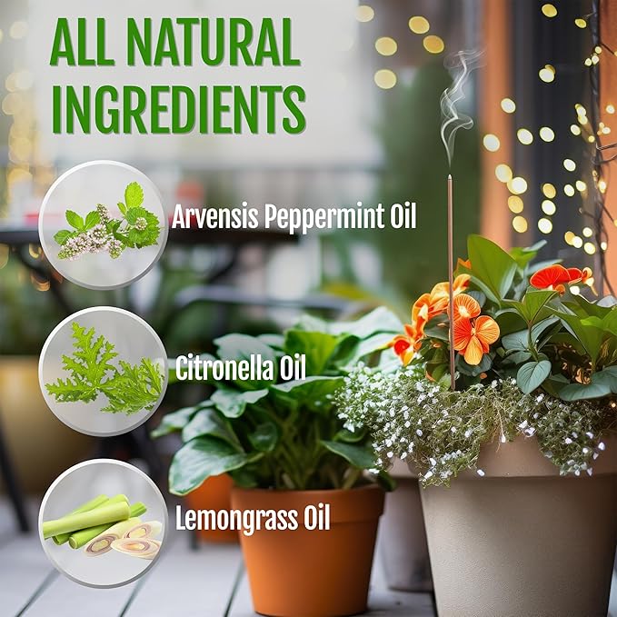 Farm Raised Candles Mintronella Citronella & Peppermint Mosquito Repellent Incense Sticks – 100 Pack – USA‑Made Natural Bug & Insect Repellent – Outdoor Camping, Patio Decor – No‑See‑Um & Gnats, Fly