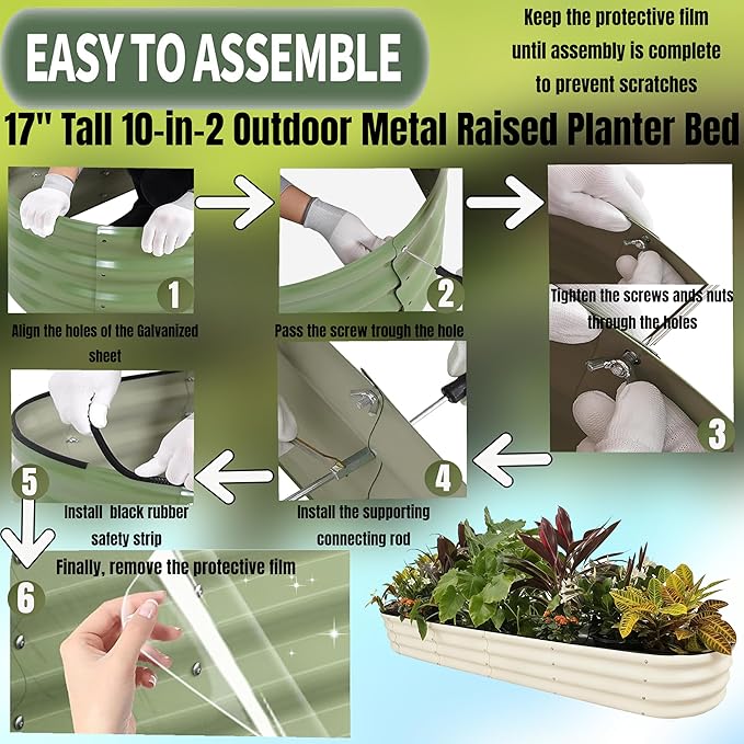 2 Pack 17" Tall 10-in-2 Hevay-Duty Modular Galvanized Raised Garden Bed Kits-8ftX2ft Raised Flower Beds,Metal Raised Beds for Planting Plants Vegetables Fruits Flowers Herbs-Ground Planter Box