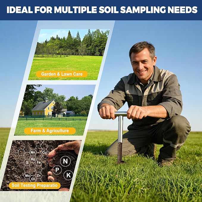 12 Inch Soil Sampler Probe, Stainless Steel Soil Core Sampling Tool with T-Handle, Heavy Duty Soil Probe for Lawn, Garden, Farm & Soil Testing