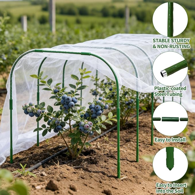 Garden Netting Kit for Raised Bed, 8X20FT Ultra Fine Mesh Netting with 5 Sets Garden Hoops & 15pcs Clips, Reusable Plant Row Cover Bird Netting for Garden Protection