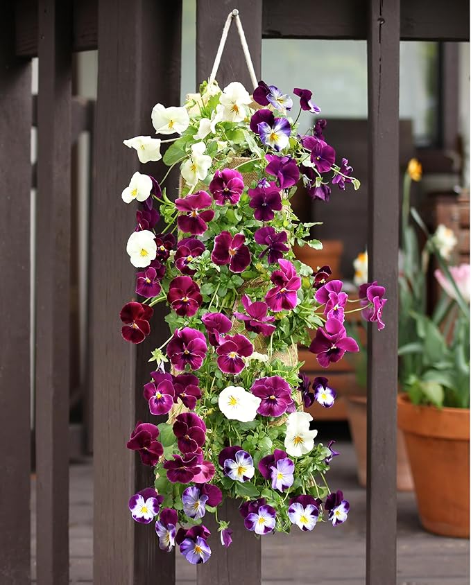 Hang & Grow Burlap Hanging Planter Bags for Outdoor Plants, Vertical Flower Hanging Bag for Easy Outside Garden Decoration, Reusable for Flowers, Strawberry, Vegetables and Herbs, (2 Bags, 6 Holes)