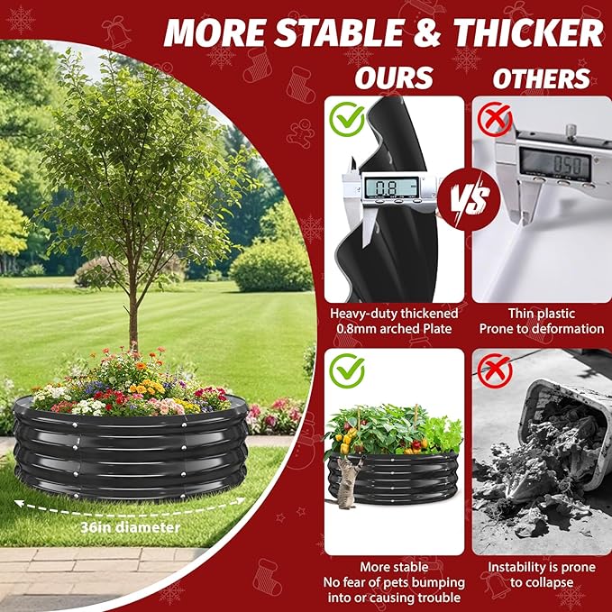 12 Inch Tall Heavy-Duty Round Steel Rised Garden Bed – Wave-Shaped Design Galvanized Metal Planter Box for Vegetables Flowers Succulent at Patio/Garden Outdoor (Black, 36" Diameter)