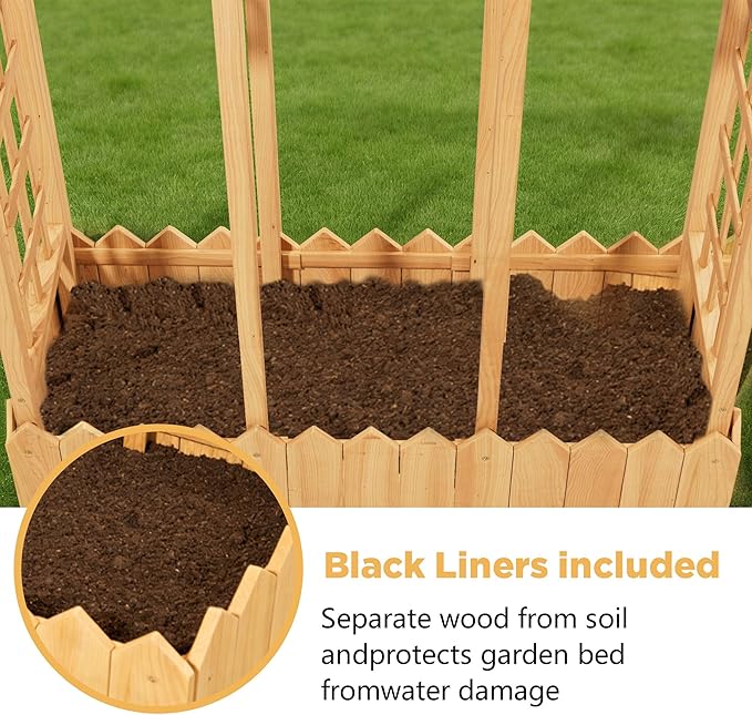 Raised Garden Beds with Arch Trellis Outdoor, Wooden Planter Boxes with Hanging Roof, Side Trellis Patio Wooden Flower Pots for Vines Climbing Vegetables Plants(Wood5)
