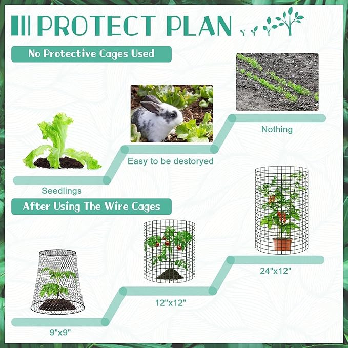 6 Packs 24"x 12" Large Wire Plant Protectors from Animals,Plant Cages for Outdoor Plants,Plant Covers from Animals with Ground Stakes and Nylon Ties Protect Plants,Shrubs,Vegetables from Animals-18PCS