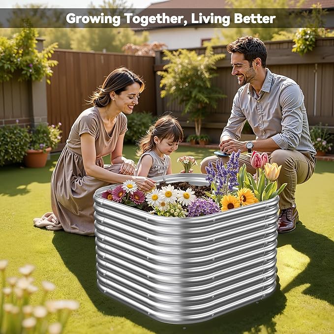 4 Pack Tall 2x2x2FT Corrugated Galvanized Steel Raised Garden Bed Outdoor, Metal Above Ground Garden Bed for Vegetables and Flowers, Raised Beds for Gardening