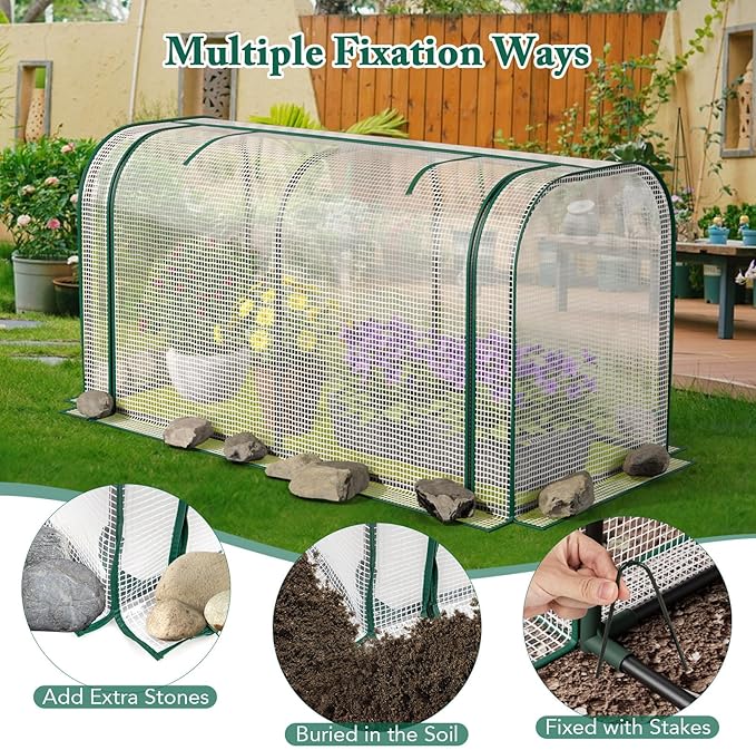 Raised Garden Bed with Greenhouse, Waterproof Sun-Protective Green House with Roll-Up Door & Electroplated Metal Frame, Pine Wood Elevated Planter Box with Drainage Holes(White+Natural)