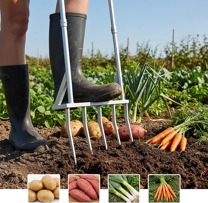 5-Tine Heavy Duty Broadfork, Rust-Resistant Professional Garden Fork with Widened Foot Pedal, High-Strength All-Steel Soil Tiller for Aerating Clay Soil, Easy Assembly Tool for Farming