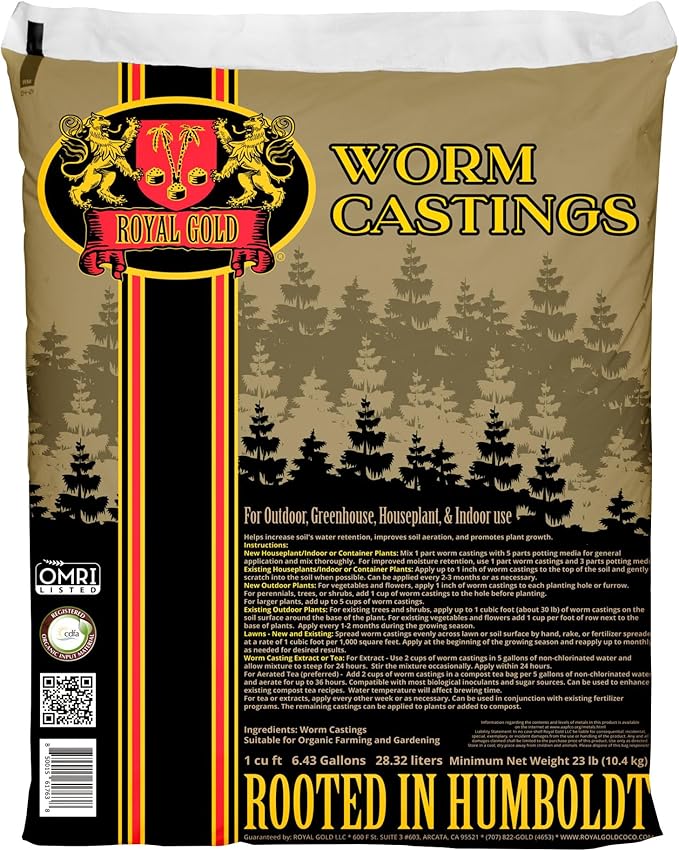 Royal Gold Worm Castings Soil Amendment & Organic Fertilizer - 1 cu ft | Natural Soil Builder for Indoor Plants, Outdoor Gardens, Raised Beds, Lawns, and Compost Tea