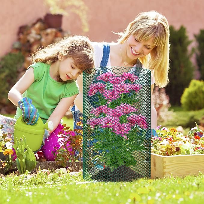 32.8ftx20In Plant Protectors from Animals,Plant Cages for Outdoor Plants,Wire Plant Protector Cage,Wire Plant Protector,Chicken Wire Cloche with Ground Stakes & Nylon Ties Protect Plants from Animals