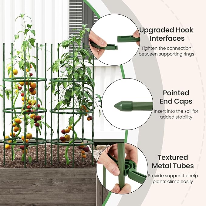 Giantex 3-Pack Tomato Cages, 60.5”Hx20” PE-Coated Metal Plant Cages & Supports w/Adjustable Height, 2-in-1 Round Trellis for Climbing Flower Vegetable Fruit, Potted Plant