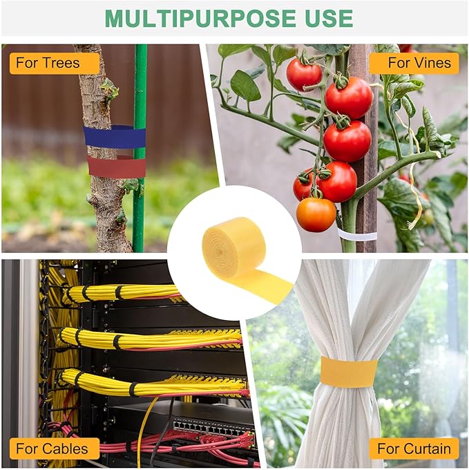 1-Roll Garden Plant Tape, 33 ft x 0.6 in Garden Hook and Loop Plant Ties Multi-Purpose Use Adjustable and Reusable Twist Wire Tape for Plants/Flowers/Vines [Yellow]