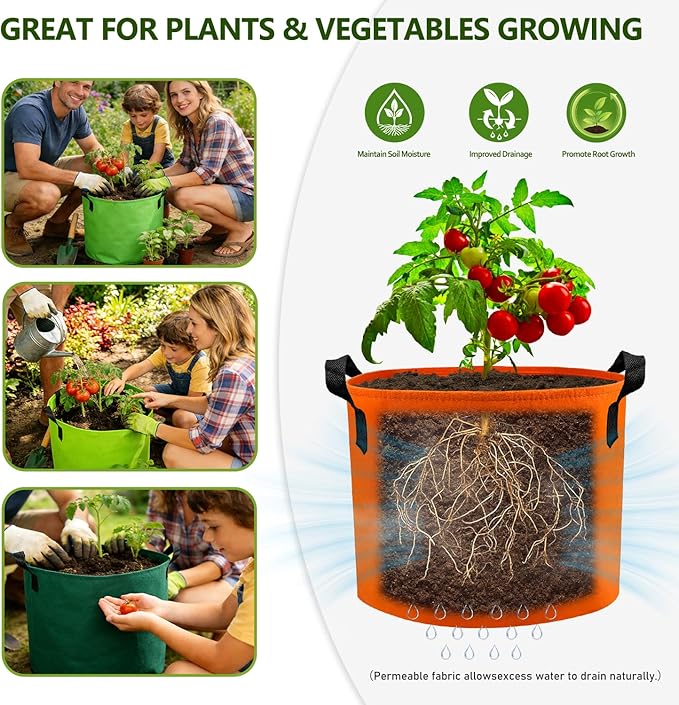 Grow Bags, 7 Pack Colorful 5 Gallon Grow Bags, Reusable Fabric Grow Bags, Foldable & Washable for Vegetables, Tomato Pots, Garden & Outdoor Growing