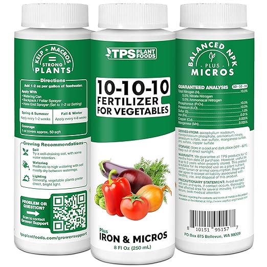 Liquid 10-10-10 Fertilizer for Vegetables, Triple Ten NPK Plus Iron and Micros, Liquid Plant Food 128 oz (1 Gallon)