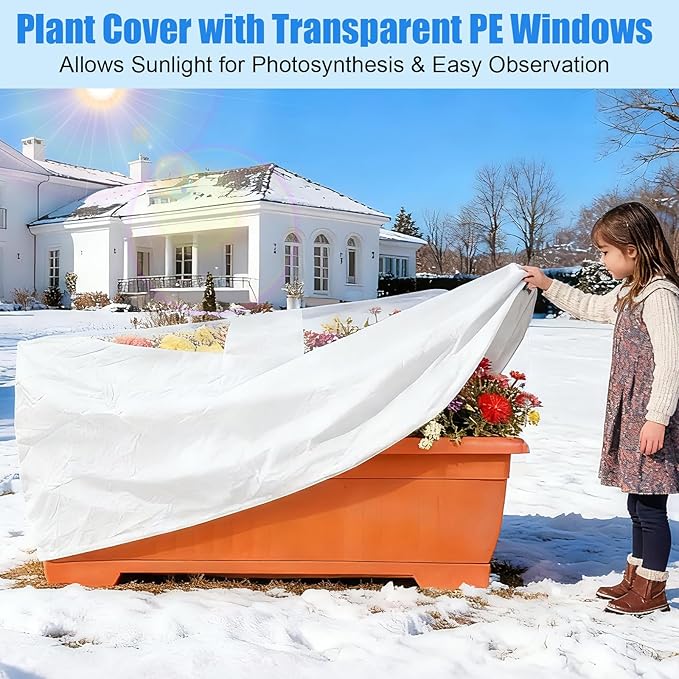 Rectangular Plant Covers Freeze Protection 2 Pack Winter Plant Frost Blankets with Transparent PE Top - Reusable Frost Cloths for Outdoor Plants, Shrubs, Garden Beds Potted Tree Cover Bags