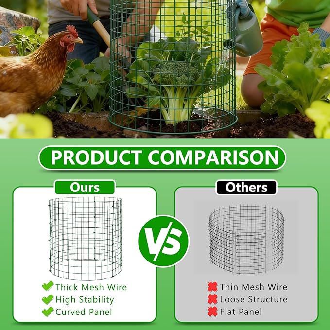 8 Pack Plant Protectors from Animals, 12''x12'' Metal Plant Cages for Outdoor Plants, Garden Plant Protector with Stakes & Zip Ties, Keep Rabbits Squirrels Out, Plant Cage for Flowers Vegetables