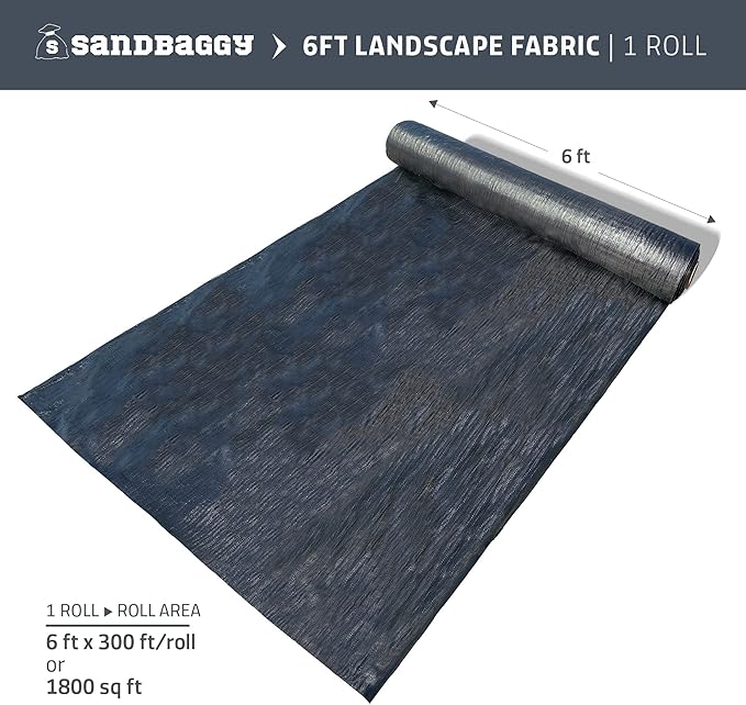 Sandbaggy 6 Feet Landscape Fabric | 40 Year Fabric | Weed Mat, Ground Cover, Garden Tarp | Trusted by Farmers & Contractors Across America (6 ft x 300 ft Roll)
