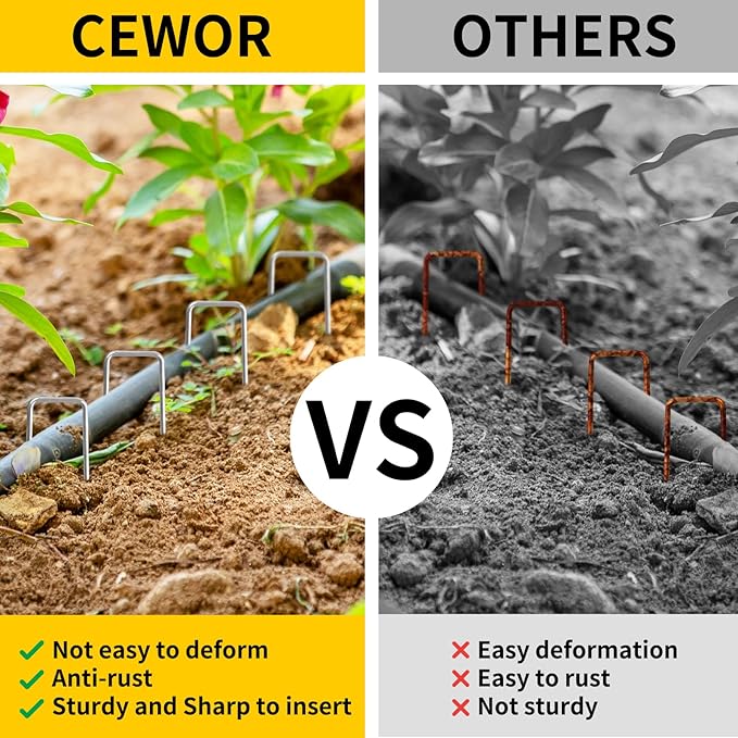 CEWOR 50 Pack Landscape Staples 4 Inch, Galvanized Garden Stakes 12 Gauge U-Shaped SOD Pins Yard Ground Staples for Landscaping Fabric, Plant Cover, Lawn, Turf, Irrigation Tubing Hose