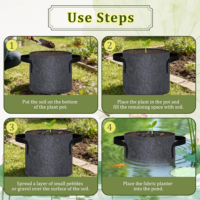 24 Pack 1 Gallon Aquatic Plant Pots, Reusable Fabric Aquatic Plant Baskets, Breathable Pond Plant Grow Bags with Handles for Water Lily, Lotus, Bog Plants, Aquatic Flowers