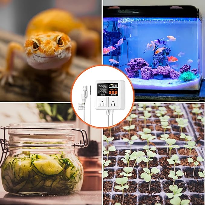 iPower 1200W Digital Thermostat Controller Heating Cooling 2 Stage Outlet for Reptiles Aquarium Homebrew Breeding Fermenter Seed Germination, -58-248°F