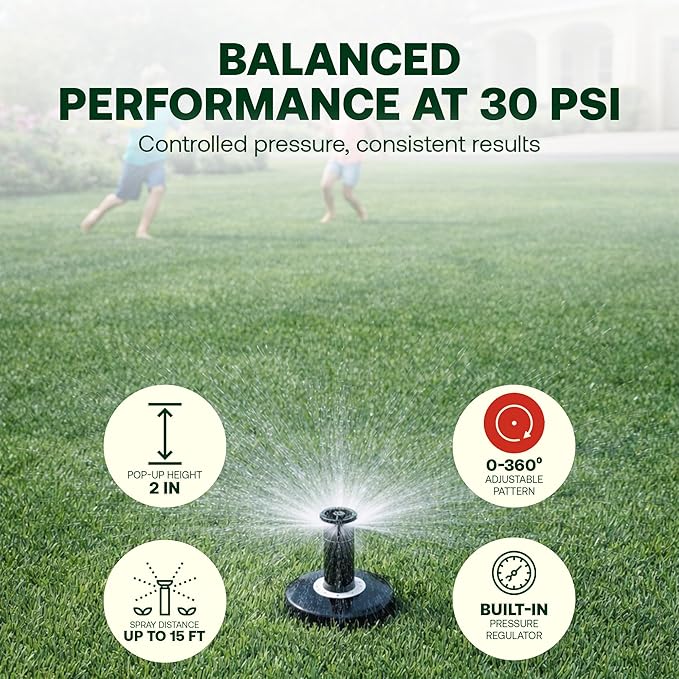 Rain Bird 1802FDSPRS Pressure Regulating (PRS) Professional Dual Spray Pop-Up Sprinkler, 360° Full Circle Pattern, 8' - 15' Spray Distance, 2" Pop-up Height
