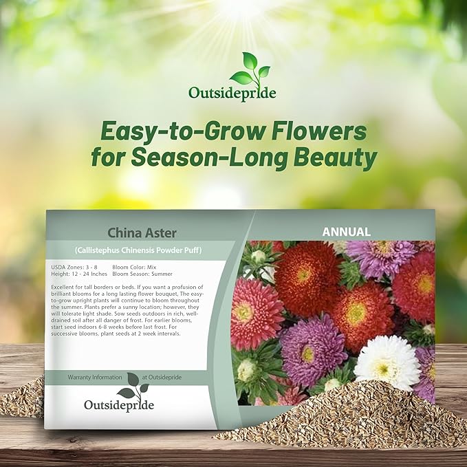 Outsidepride 5,000 Pcs Aster Seeds - Powder Puff Annual, Hardy & Pollinator Friendly Flower Seeds for Planting Vibrant Mix, Ideal for Meadows & Aesthetic Gardens