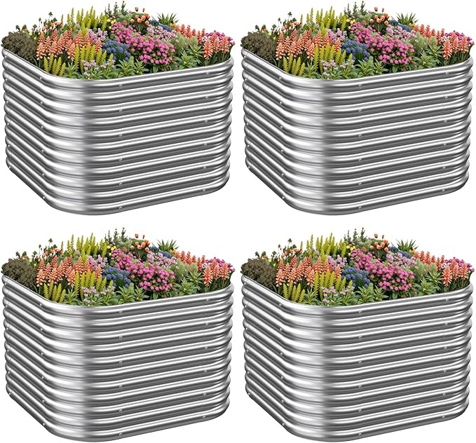 4 Pack Tall 2x2x2FT Corrugated Galvanized Steel Raised Garden Bed Outdoor, Metal Above Ground Garden Bed for Vegetables and Flowers, Raised Beds for Gardening