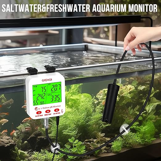 Digital pH EC Meter Smart Hydroponics pH Meter with WiFi for Real Time Large Screen with Multiple Parameters Displayed Simultaneously pH EC Monitor Salt Meter ORP Tester for Aquarium