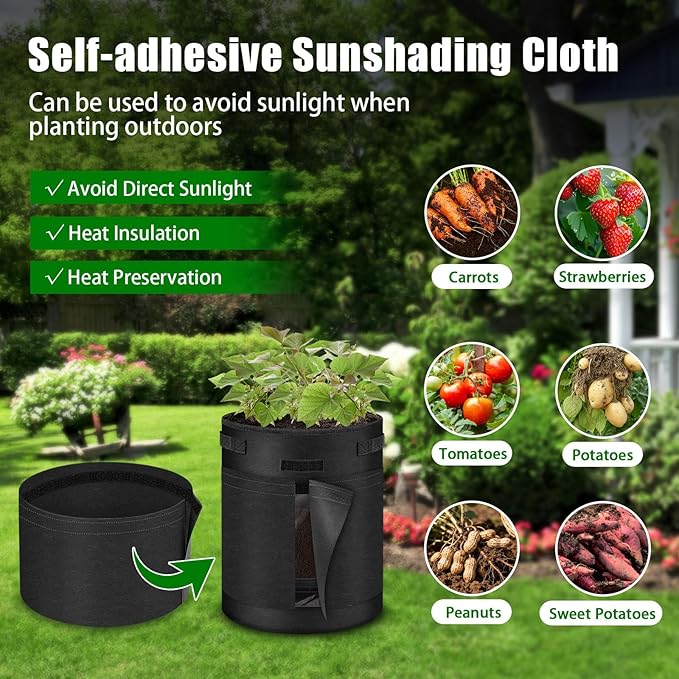 5 Pack 10 Gallon 360° Visible Potato Grow Bags with Shading Flap & Harvest Window – Heavy Duty 400g Non-Woven Fabric Potato Bags for Growing Potatoes with 10 Green Labels, Potato Growing Containers