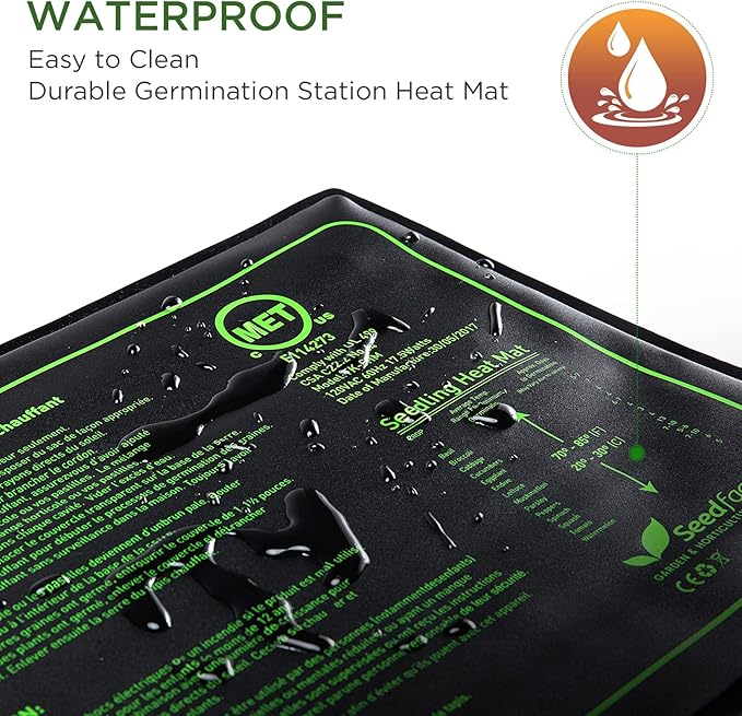 Seedfactor MET Certified Seedling Heat Mat, Adjustable Temperature, Waterproof, Durable Germination Station, Warm Hydroponic Heating Pad, Indoor Home Gardening, Medium Size