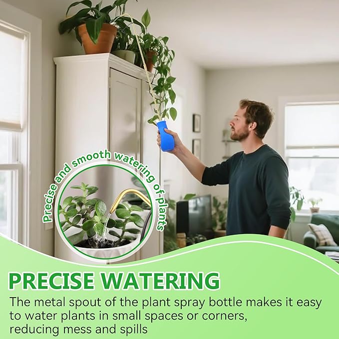 Dreyoo Squeeze Bottle for Hanging Plants, 19" Long Spout Plant Watering Bottle, Easy Squeeze Indoor/Outdoor Watering Can Alternative, Precise Sprinkling for Hanging Baskets, Houseplants, 8oz(Blue)