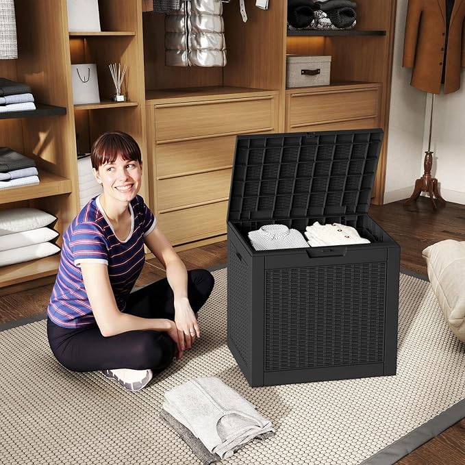 36 Gallon Resin Deck Box Outdoor Storage Box Waterproof for Patio Furniture,Outdoor Cushions,Garden Tools and Pool Supplies（Black）