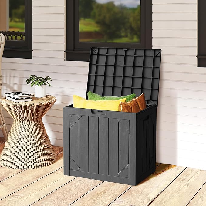30 Gallon Resin Deck Box, Waterproof Outdoor Storage Box for Patio Furniture Accessories, Garden Tools, Indoor Storage for Cushion, Matte Black