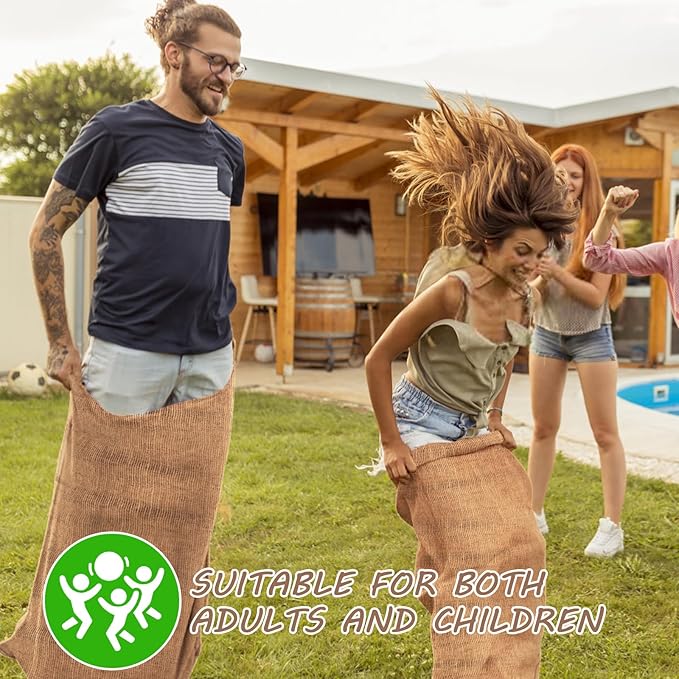 Kmise Burlap Potato Sack Race Bags (Pack of 6),48"x25" Large Natural Jute Burlap Sacks for Kids & Adults, Reusable Eco-Friendly Grow Bag for Field Day Games, 3-Legged Races & Harvest Storage