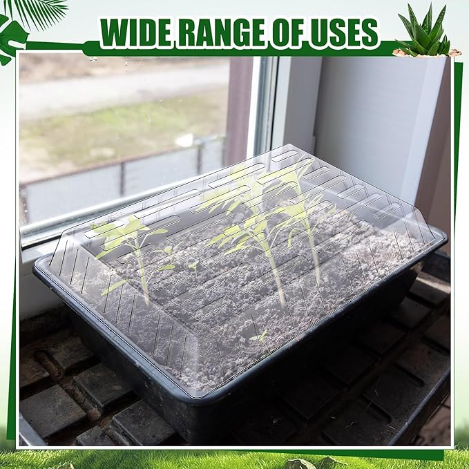 20 Pack Clear Plastic Humidity Domes for Seed Starting 13.7 x 10.5 x 1.2 Inches Transparent Grow Covers for Seed Starter Plant Trays Covers for Germination and Garden Growing