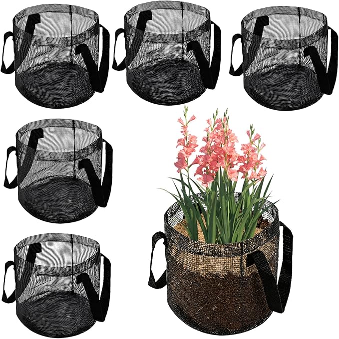 6PCS Mesh Aquatic Pond Plant Baskets, 2 Gallon Round Pond Planting Bags Aquatics Planter Pot Water Lily Growing Container with Handles for Lotus Bog Plant Garden Terrestrial Plants, 7.9" H x 7.9" Dia