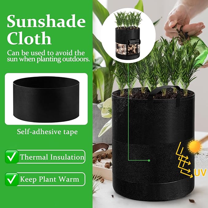 4 Pack 7 Gallon 360°Visible Potato Grow Bags,Heavy Duty Thickened Nonwoven Fabric Planter Bags with 2 Clear Harvest Windows&Removable Shading Cover,Reinforced Handles,Vegetable Grow Bags with Labels