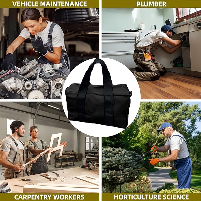 BLIRITEL 12 Inch Wide Mouth Tool Bag, Heavy Duty Canvas Tool Storage Bag, Large Capacity Handbag, Multi-function Tool Organizer Tote Bag for Storage Wrenches Pliers (Black, 12 Inch)