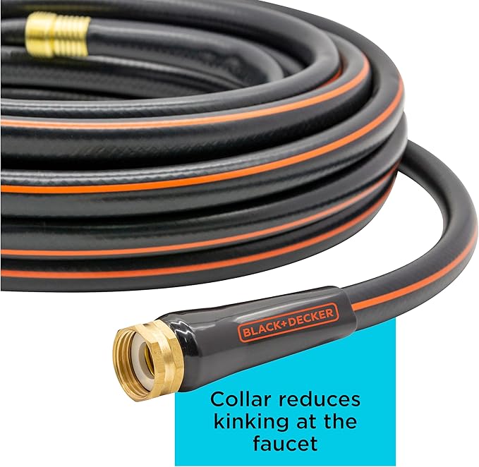Black + Decker® Medium Duty Garden Hose – 5/8 in x 50 ft, 4-Ply Construction, 300 PSI, Solid Brass Couplings BXMHBB22178