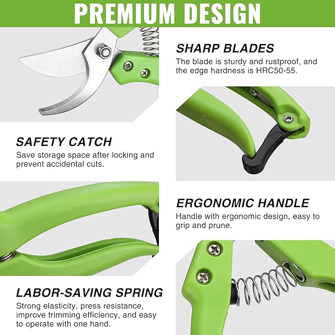 WORKPRO Garden Clippers, 2 Pcs Flower Scissors Include 8" Bypass Pruner and 8.5'' Straight Blade Shear, Professional Pruning Shears Kit for Cutting Flowers, Trimming Plants, Fruits Picking