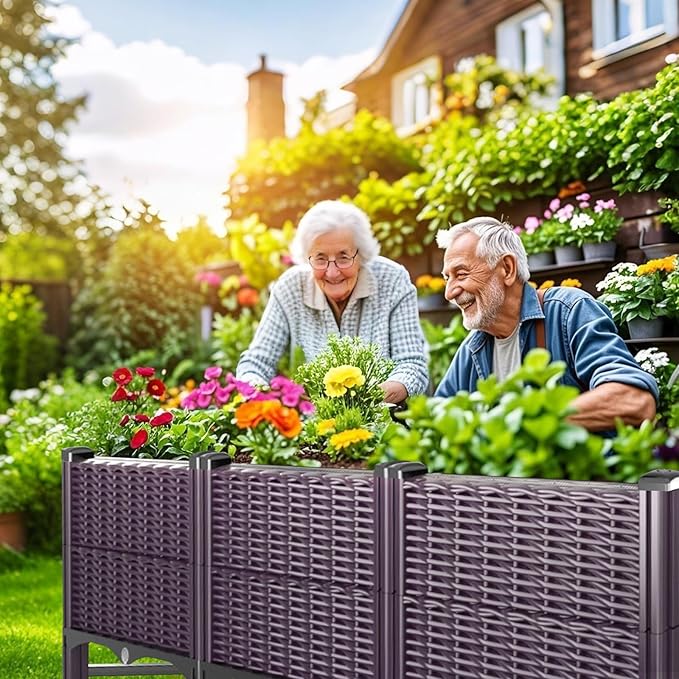 Raised Garden Bed with Reinforcement Rods Elevated Planter Boxes for Outdoor Plants with Drainage Holes for Flowers Vegetables Herbs Patio Backyard Deck Balcony, Purple
