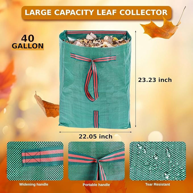 4-Pack Reusable Leaf Bags, 40-Gallon Collapsible Yard Waste Bags with Dustpan Design for Grass Clippings, Garden, Party, Laundry & Camping