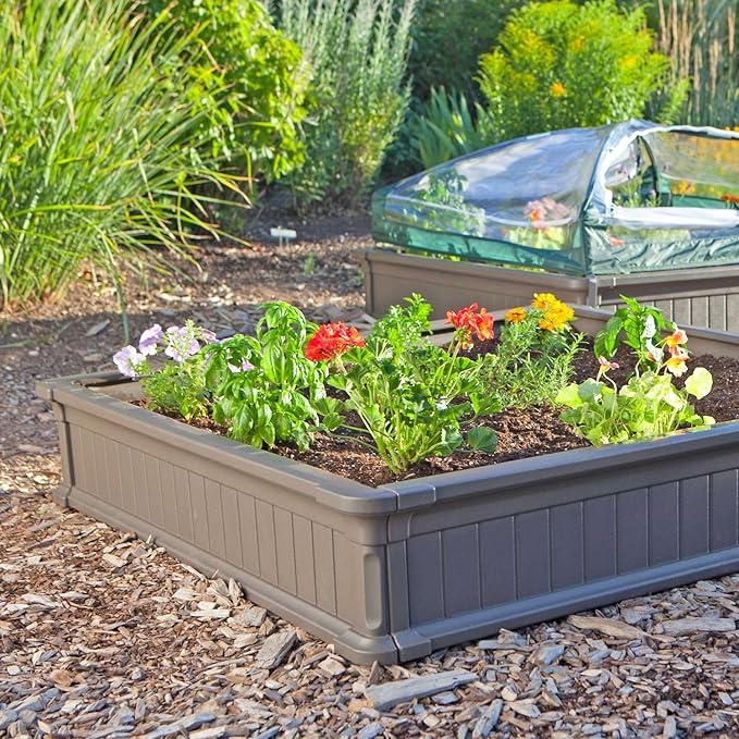 LIFETIME 60069 Raised Garden Bed Kit, 4 x 4', Brown