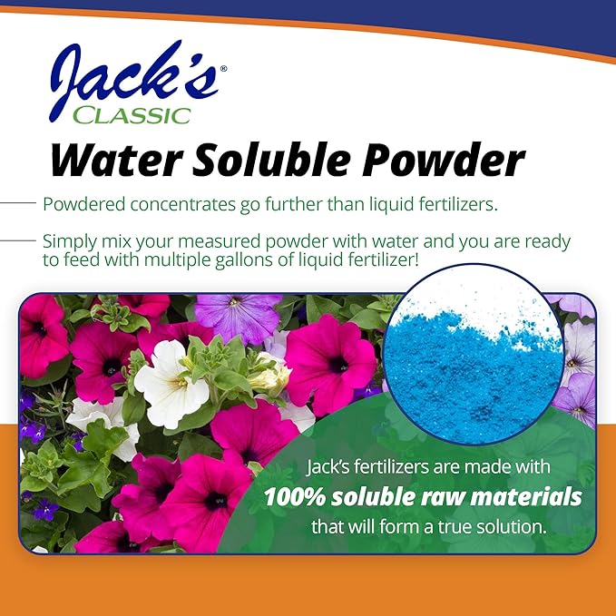 Jack's Classic 10-30-20 Blossom Booster Water-Soluble Fertilizer with Micronutrients for Increasing Color and Quantity of Blooms in Flowering Plants, 1.5lbs